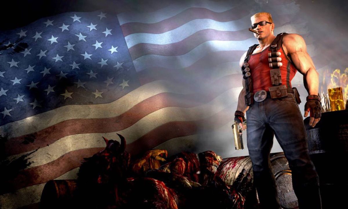 Portrait promotionnel de Duke Nukem avec un cigare, tel qu'utilisé dans la communication de Duke Nukem Forever