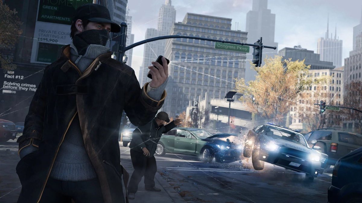 Aiden Pearce hackt bei Tageslicht eine Ampel in einer Straße von Chicago in Watch Dogs