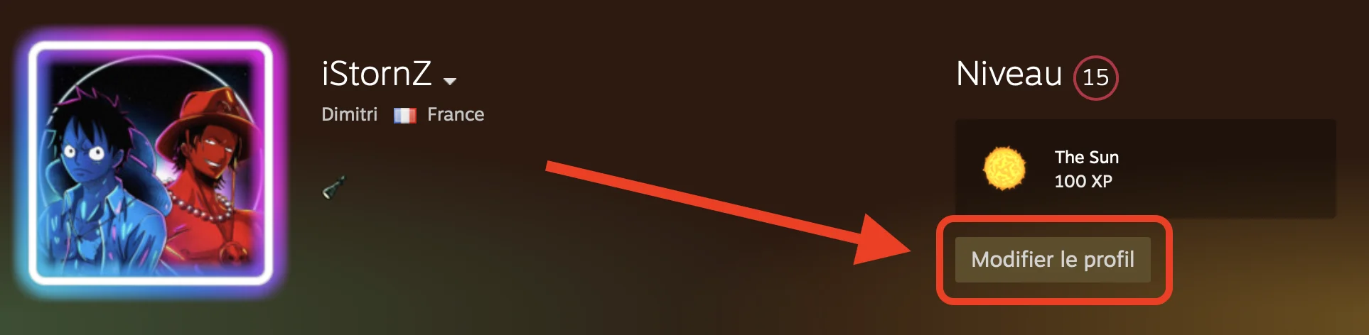 Page de modification du profil Steam